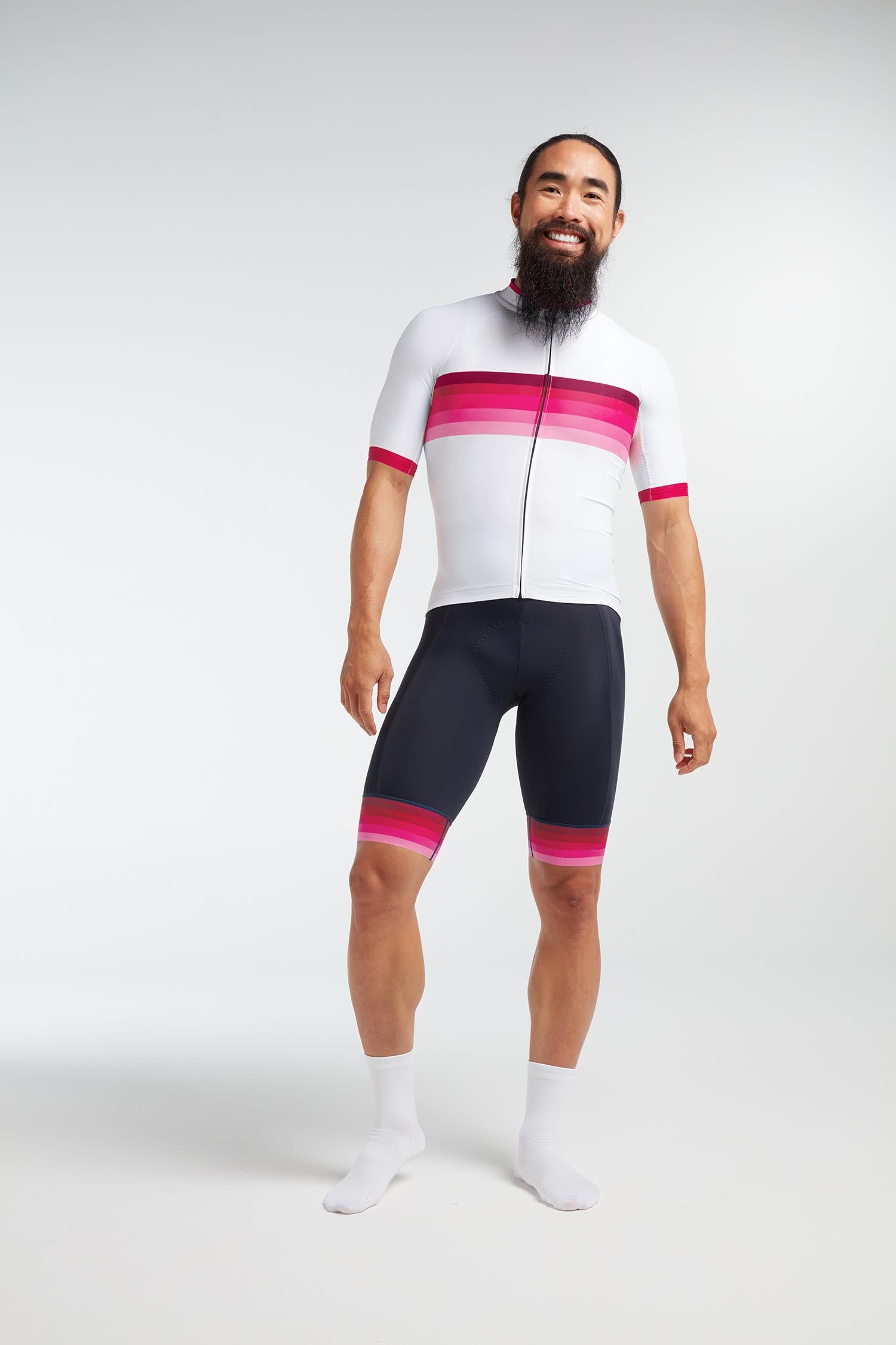 Men's Essentials Tour Jersey - White Pink Stripe